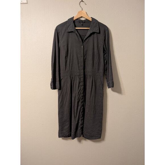 Eileen Fisher Linen Blend Midi Shirt Dress Womens M‎ Grey Long Sleeve Modest - Picture 1 of 10